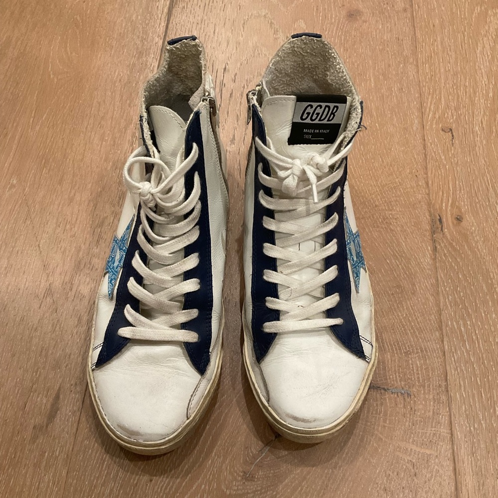 Golden Goose -White & Navy High-Top Sneaker